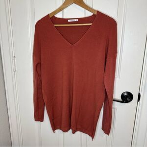 Staccato Orange V-Neck Nylon Viscose Blend Sweater Sz S Minimalist Fall Preppy